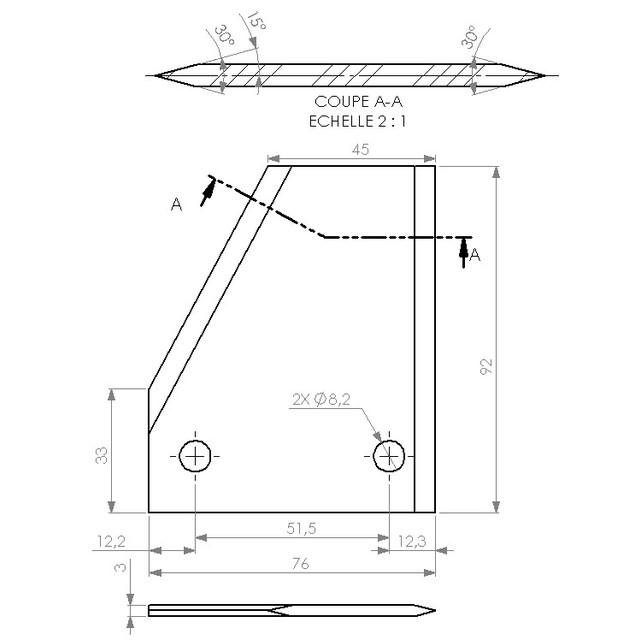 Couteau Epandeur Triangle Rectangulaire 92x76 2 TRS Ø8,5 EA51,5 Adaptable Deguillaume (ACD95) référence fournisseur